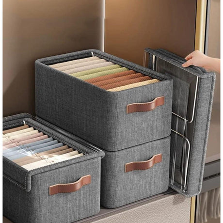 Closet Organizer with Cover | 50x30x26cm Storage Box - Grey,With handles,Foldable,Space Saving,- Furaha Finds Kenya