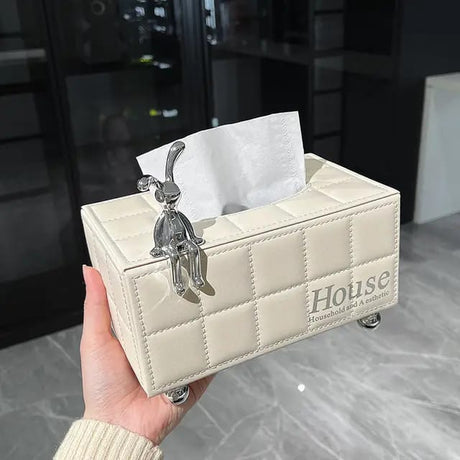 Light Luxury Modern Nordic Ceramic Napkin Holder | Leather Tissue Towel Box for Home Decoration- Furaha Finds Kenya