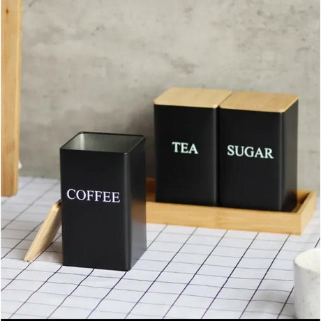 Alloy Canisters Set with Bamboo Holder | Tea, Coffee, Sugar Storage- Furaha Finds Kenya