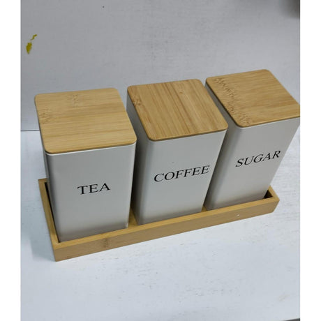 Alloy Canisters Set with Bamboo Holder | Tea, Coffee, Sugar Storage- Furaha Finds Kenya