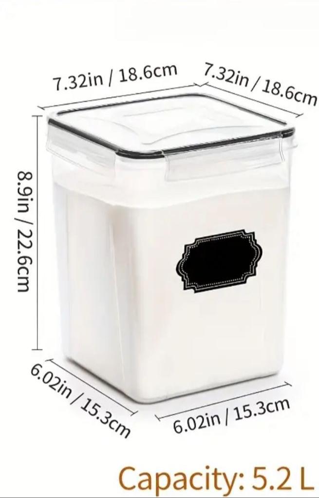 4 Piece BPA Free Airtight Food Storage Containers Set | 5.2L Capacity with Labels, Pen & Measuring Cups