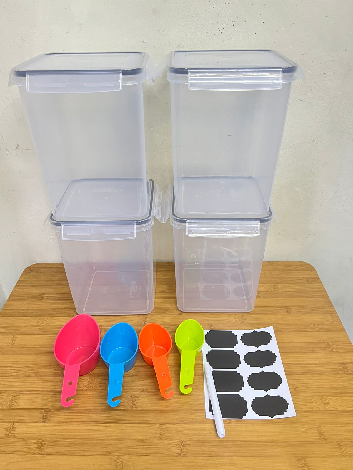 4 Piece BPA Free Airtight Food Storage Containers Set | 5.2L Capacity with Labels, Pen & Measuring Cups