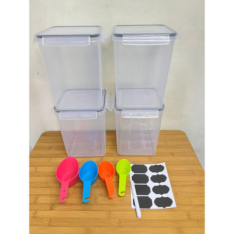 4 Piece BPA Free Airtight Food Storage Containers Set | 5.2L Capacity with Labels, Pen & Measuring Cups- Furaha Finds Kenya