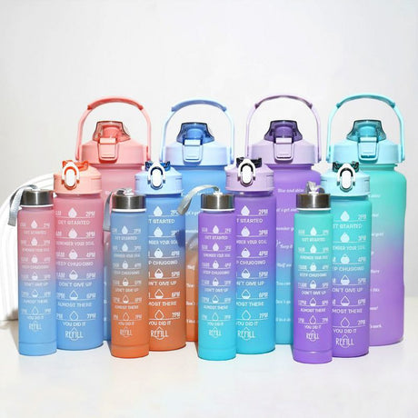 Motivational Water Bottles - 3-Piece Set | Capacities: 2000ml, 900ml & 500ml | Workouts, Office, Outdoor activities Water Bottle- Furaha Finds Kenya