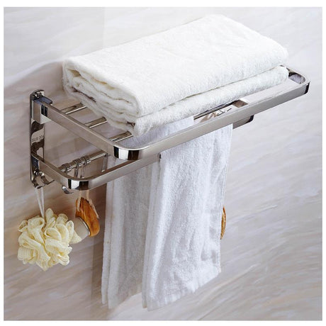 304 Stainless Steel Bathroom Wall Mounted Towel Rack with Hooks 60cm Long Silver