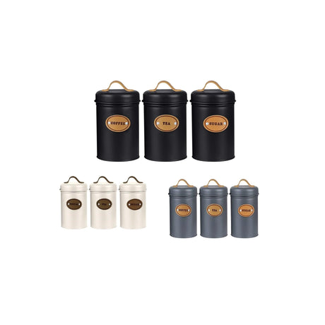 High Quality Galvanized Iron 3 Piece Alloy Canister Set with Leather Accents | Kitchen Storage Organizer| Multiple Colors