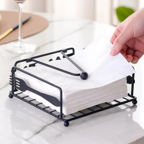 Cuisine Square Wrought Iron Tissue Holder Napkin Serviette Box | 18x18x7cm - Black - KES 1850- Furaha Finds Kenya