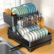 Furaha Finds 2Tier Foldable Dish Drying Rack 42x32x30cm carbon steel, rust resistant, with drip tray, chopping board rack, and spoon holder for efficient kitchen organization.
