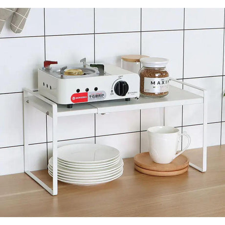Retractable Cabinet Storage Rack – Under Shelf Spice Organizer (White & Black)- Furaha Finds Kenya