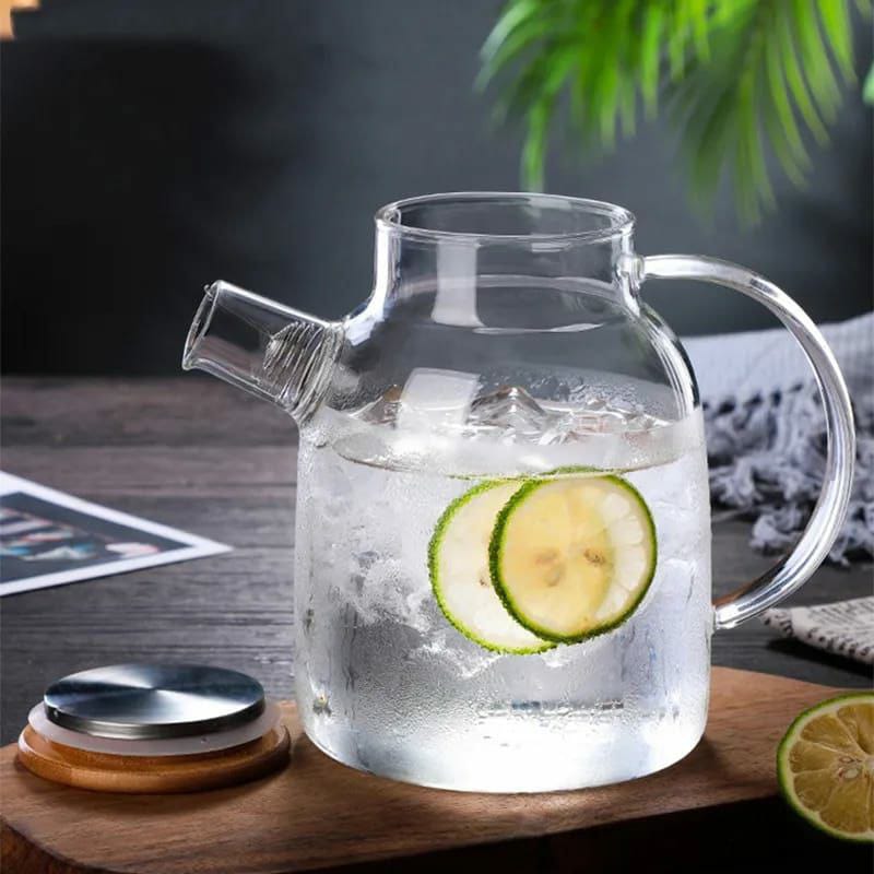 High-quality Borosilicate Glass Teapot with a Wooden Lid - 1500ml Capacity