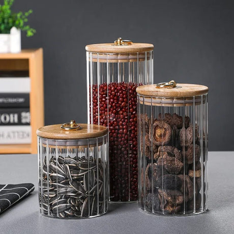 3-Piece Set Glass Storage Jars with Airtight Bamboo Lids | Candy, Cookies, Pasta, Nuts, Oatmeal | Ideal for Coffee Bar & Kitchen- Furaha Finds Kenya
