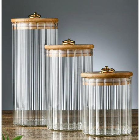 3-Piece Set Glass Storage Jars with Airtight Bamboo Lids | Candy, Cookies, Pasta, Nuts, Oatmeal | Ideal for Coffee Bar & Kitchen- Furaha Finds Kenya