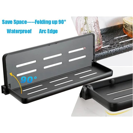 Foldable Metallic Rectangular Multi-Purpose Wall-mounted Floating Shelf | 30cm × 12.7cm × 3cm | Multifunctional | Bathroom, Kitchen & Living room.- Furaha Finds Kenya