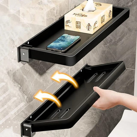 Foldable Metallic Rectangular Multi-Purpose Wall-mounted Floating Shelf | 30cm × 12.7cm × 3cm | Multifunctional | Bathroom, Kitchen & Living room.- Furaha Finds Kenya