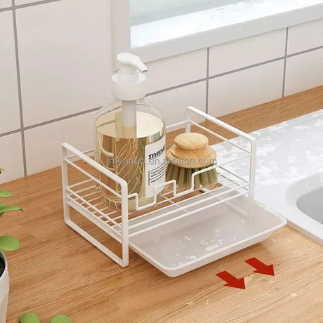 Sink Caddy with Water Removable Drain Tray, Kitchen accessories, Rust proof, Easy Clean accessories, Bathroom Tray, Sponge Holder, White- Furaha Finds Kenya