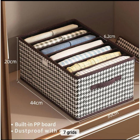 Non woven Fabric 7 Grid Wardrobe | Drawer Clothes Organizer with Handles and Transparent Dust Cover | Shirt, Long Sleeve, Short Sleeve, Bra Storage Organizer | 44cm × 30cm × 20cm- Furaha Finds Kenya