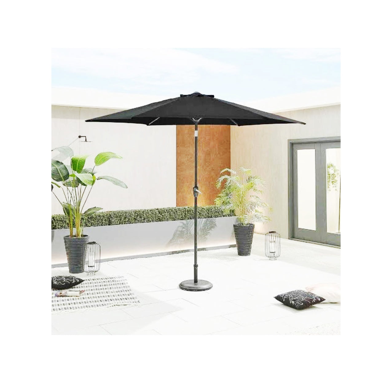 Grey Outdoor Umbrella with Base | Large Patio Sunshade | 390 cm x 247 cm
