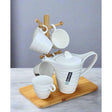 White Tea Set with Bamboo Stand Kettle 1100ml Cup Capacity 270cc Perfect For Tea Time At Home Or In An Office Setting