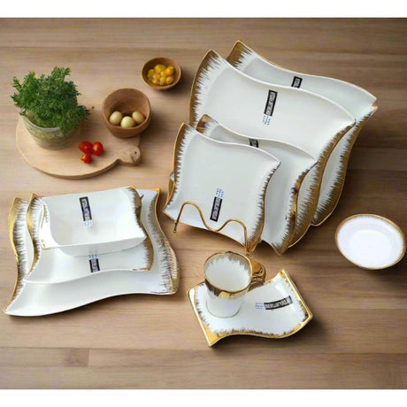 36-Piece Nordic Shaped Dinner Set with Gold Rim – Elegant Full Tableware Collection- Furaha Finds Kenya