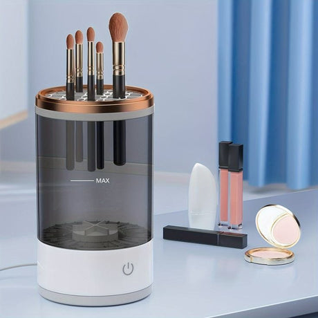 Furaha Finds automatic electric makeup brush cleaner with 7000 RPM speed. Made from high-quality ABS+PC+TPE, USB-powered (5V) for fast and efficient deep cleaning