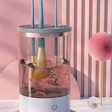 Furaha Finds automatic electric makeup brush cleaner with 7000 RPM speed. Made from high-quality ABS+PC+TPE, USB-powered (5V) for fast and efficient deep cleaning