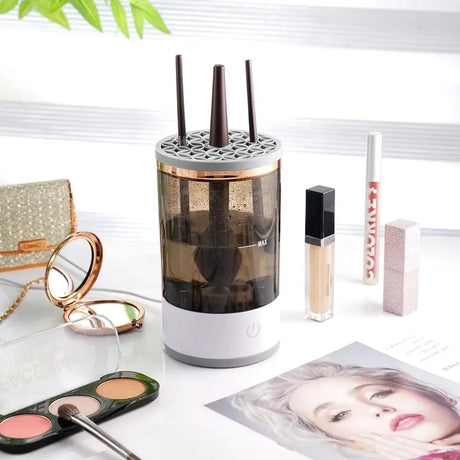 Furaha Finds automatic electric makeup brush cleaner with 7000 RPM speed. Made from high-quality ABS+PC+TPE, USB-powered (5V) for fast and efficient deep cleaning