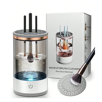Furaha Finds automatic electric makeup brush cleaner with 7000 RPM speed. Made from high-quality ABS+PC+TPE, USB-powered (5V) for fast and efficient deep cleaning