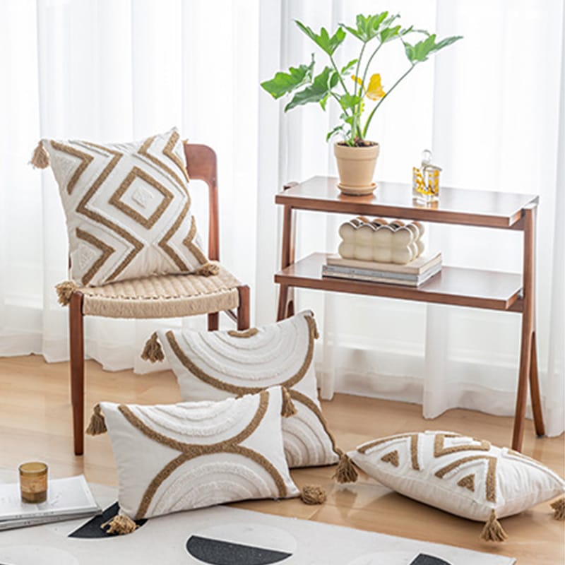 Furaha Finds Boho Throw Pillow Covers with Tassels Geometric diamond tufted cotton pillowcases (45x45cm, 30x50cm) for sofa and bedroom decor.