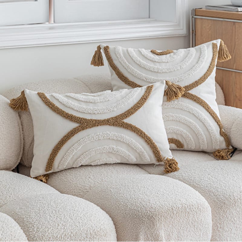 Furaha Finds Boho Throw Pillow Covers with Tassels Geometric diamond tufted cotton pillowcases (45x45cm, 30x50cm) for sofa and bedroom decor.