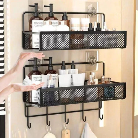 Multifunctional 2 Piece Set Portable Hanging Wall Mounted Storage Rack | No Drill Organizer for Bathroom, Kitchen, Onion, Garlic, & Seasoning- Furaha Finds Kenya