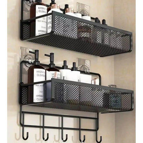 Multifunctional 2 Piece Set Portable Hanging Wall Mounted Storage Rack | No Drill Organizer for Bathroom, Kitchen, Onion, Garlic, & Seasoning- Furaha Finds Kenya