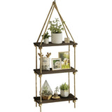 Tier Wooden Floating Shelf | Hanging Rope Organizer Rack | Handicraft Material | Boho-Chic Design with Natural Cotton Ropes | Ideal for Home Decor and Gifts