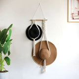 Nordic Style Boho Cotton Hanging Hat Woven Organizer Tapestry | Multi-Functional Display Rack for Hats, Caps, and Scarves | Handicraft Cotton Rope & Wooden | Wall Decor for Bedroom and Home