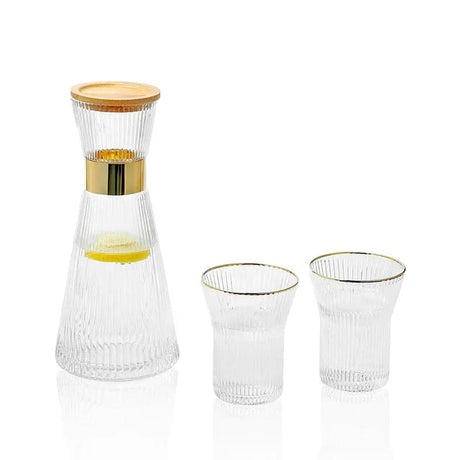 7 Piece Clear Borosilicate Ribbed Flute Shaped Carafe Glass Set | 1 Carafe & 6 Glasses- Furaha Finds Kenya