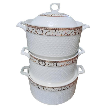 High Quality 3 Piece White Ceramic Serving Set | Includes 3L, 3L, and 4L Bowls | Perfect For Family Meals & Dinner Parties- Furaha Finds Kenya