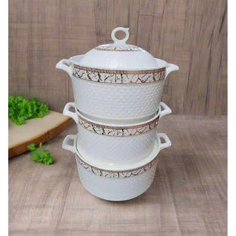 High Quality 3 Piece White Ceramic Serving Set | Includes 3L, 3L, and 4L Bowls | Perfect For Family Meals & Dinner Parties- Furaha Finds Kenya