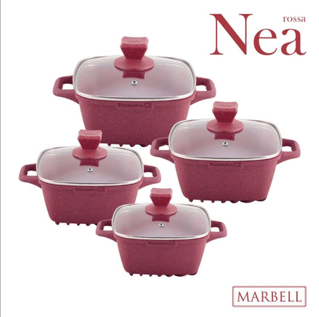 SQ Professional Nea Rossa 4 Piece Die Cast Stock Pot Set | Marble Effect Coating, Vortex Base Cookware | Sizes: 20cm, 24cm, 28cm, 32cm- Furaha Finds Kenya