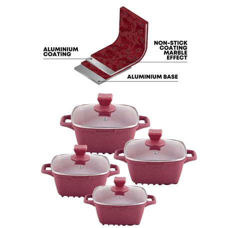 SQ Professional Nea Rossa 4 Piece Die Cast Stock Pot Set | Marble Effect Coating, Vortex Base Cookware | Sizes: 20cm, 24cm, 28cm, 32cm- Furaha Finds Kenya