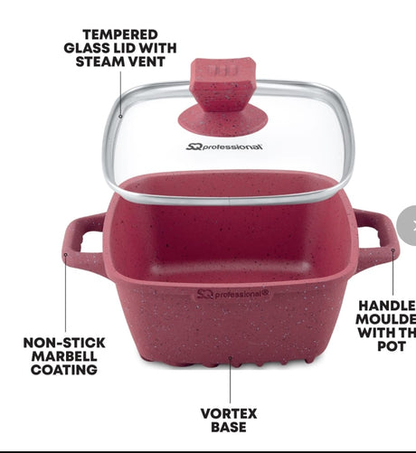 SQ Professional Nea Rossa 4 Piece Die Cast Stock Pot Set | Marble Effect Coating, Vortex Base Cookware | Sizes: 20cm, 24cm, 28cm, 32cm- Furaha Finds Kenya