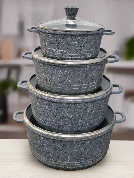 SQ Professional Laria 4 Piece Die Cast Stock Pot Set | Cream and Grey | Sizes: 20cm, 24cm, 28cm, 32cm- Furaha Finds Kenya