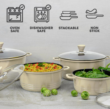 SQ Professional Laria 4 Piece Die Cast Stock Pot Set | Cream and Grey | Sizes: 20cm, 24cm, 28cm, 32cm- Furaha Finds Kenya