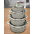 SQ Professional Laria 4 Piece Die Cast Stock Pot Set | Cream and Grey | Sizes: 20cm, 24cm, 28cm, 32cm