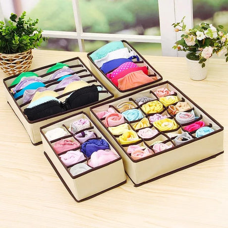 4 Piece Undergarments Organizer Set | Durable Fabric in Grey and Cream Brown- Furaha Finds Kenya