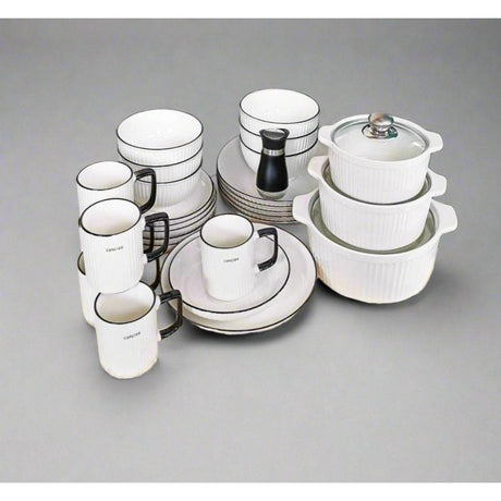 30 Piece Concise Dinner Set | Includes Plates, Side Plates, Bowls, Cups, and Serving Bowls with Lids- Furaha Finds Kenya