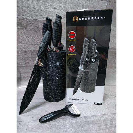 Edernberg Marble Knife Set Black & White Stainless Steel With Marble Pattern Finish- Furaha Finds Kenya