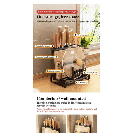 Wall Mounted Knife Rack | Kitchen Chopstick, Chopping Board & Pot Lid Storage Organizer- Furaha Finds Kenya