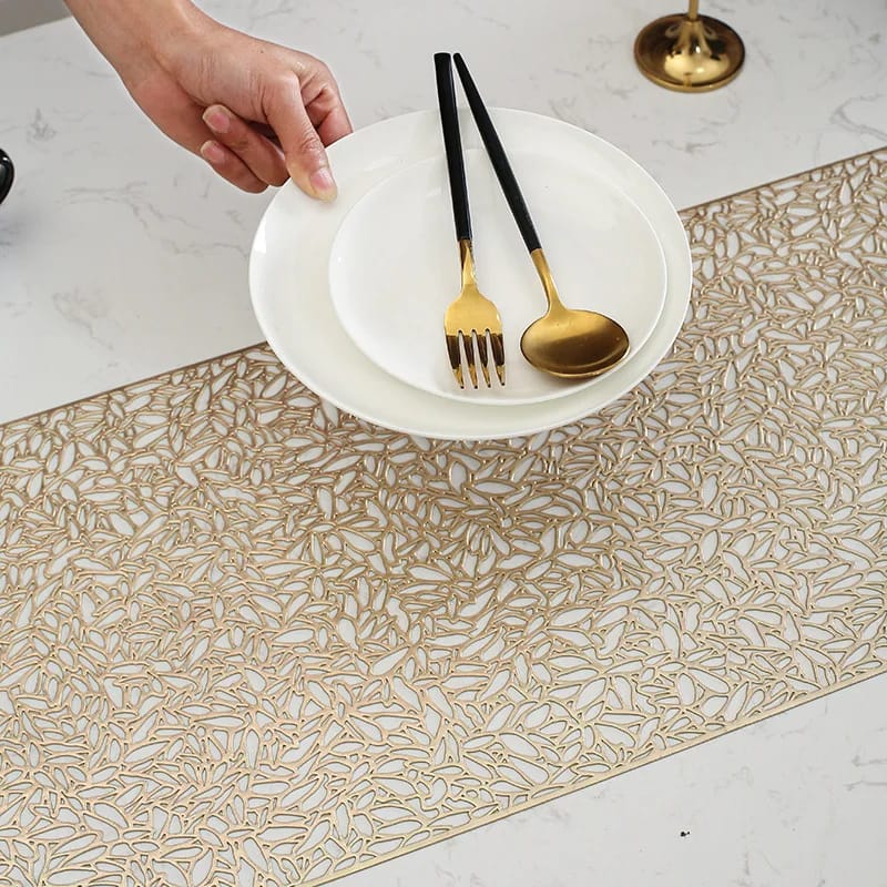 Hollow PVC Table Flag Heat Insulation Placemat Bronzing Table Runner Nonslip Nordic Runner (150cm)- Furaha Finds Kenya