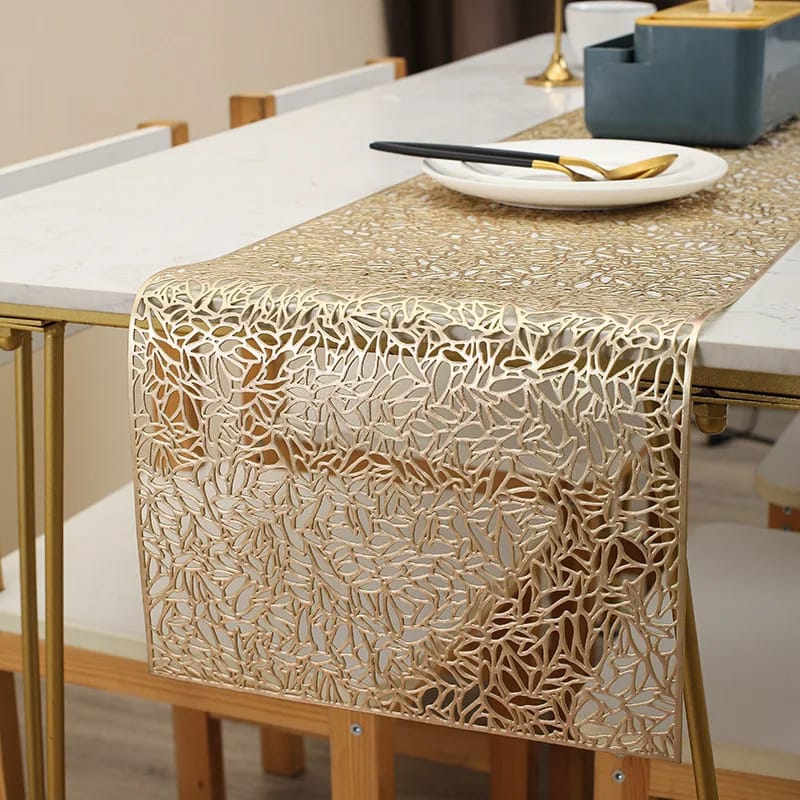 Hollow PVC Table Flag Heat Insulation Placemat Bronzing Table Runner Nonslip Nordic Runner (150cm)- Furaha Finds Kenya