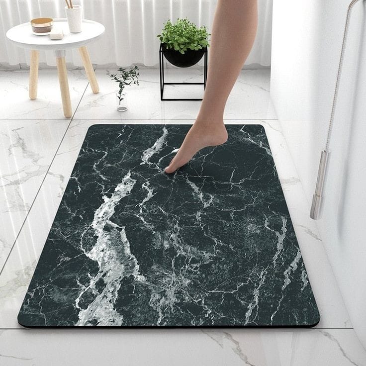 Furaha Finds Marble-Like Antislip Absorbent Bathroom Mat made of rubber. Instantly absorbs water and dries quickly