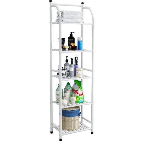 Multifunctional 5 Layered Metal Plastic Plate Storage Holder Rack Bathroom & Toilet Storage Shelf Black & White